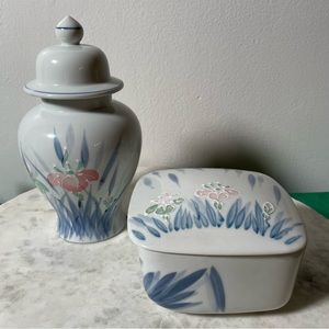 Vintage Made in Japan Moriage Ginger Jar and Trinket / Jewelry Box Set